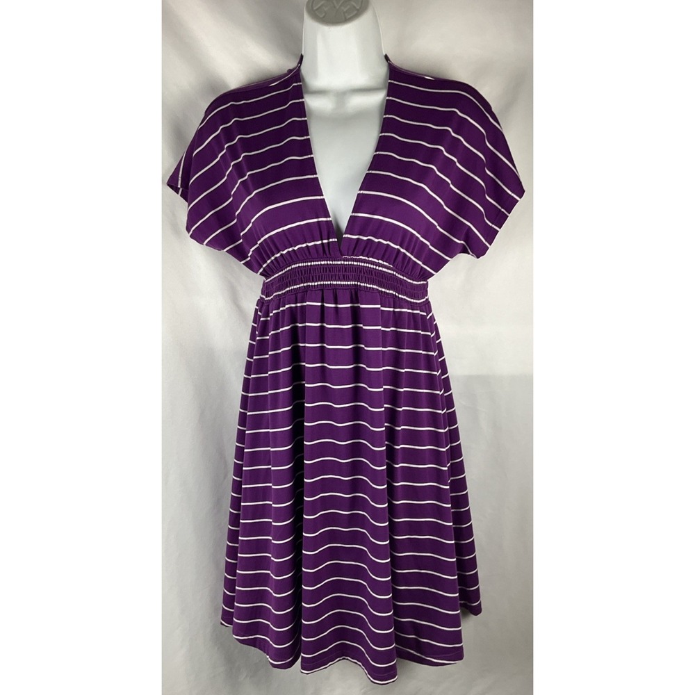 Mossimo Supply Co Womens Size XS Purple/White Striped Kimono Dress Smocked Waist
